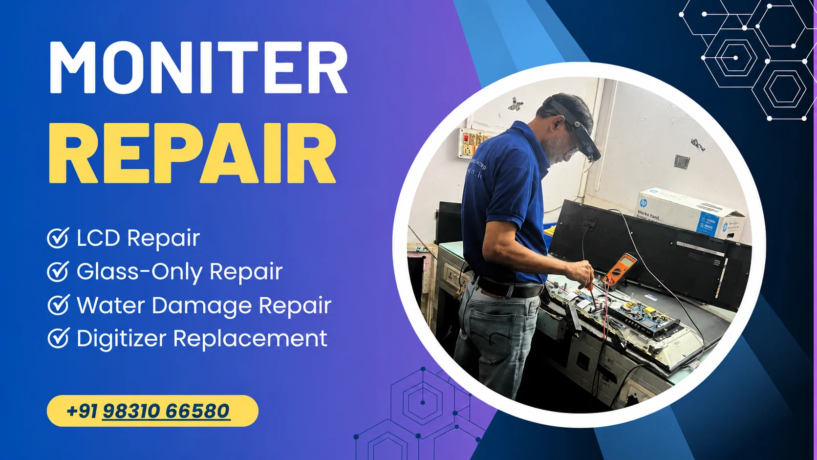Professional monitor repair service in Kolkata with technician repairing a monitor