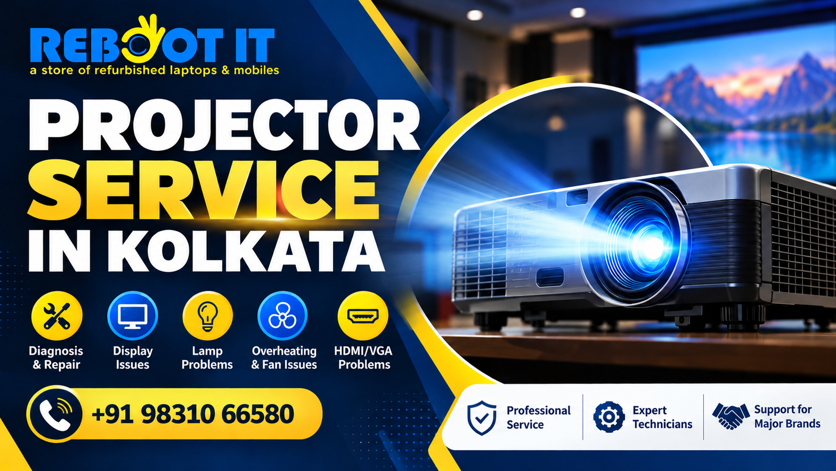 rofessional projector service in Kolkata for display, lamp, overheating and HDMI/VGA problems